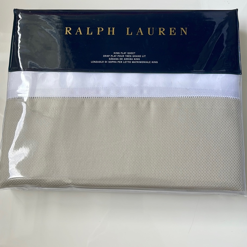 New Ralph Lauren Dover Street Ashmnt Gray White King Flat Sheet. $215